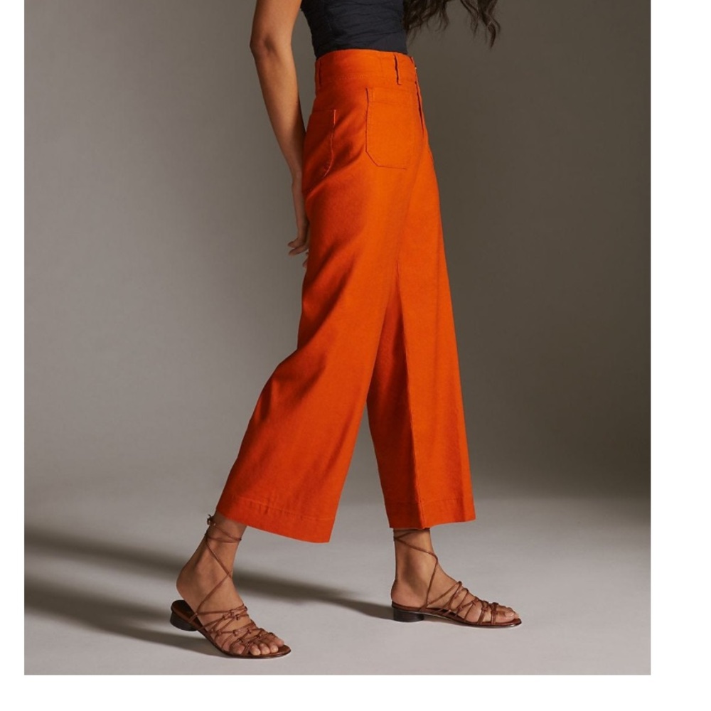 Anthropologie Maeve The Colette cropped linen wide leg pants in orange size 4P